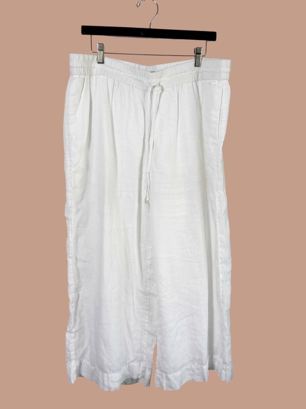 J. Crew 100% Linen Pants Cropped White Coastal Beachy Thicker Waistband Size XL